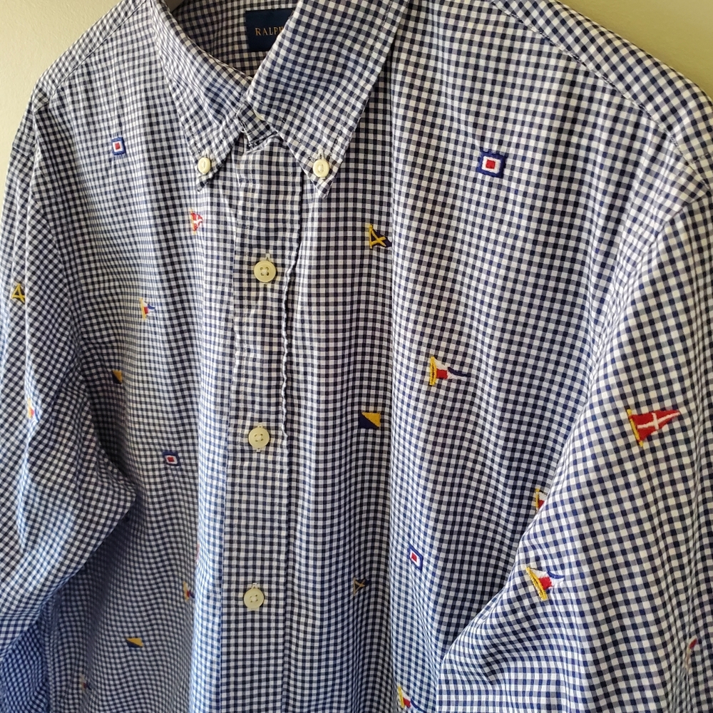 Ralph Lauren L Classic Fit Check Gingham Flags Nautical Old Money Button Shirt - Picture 6 of 10